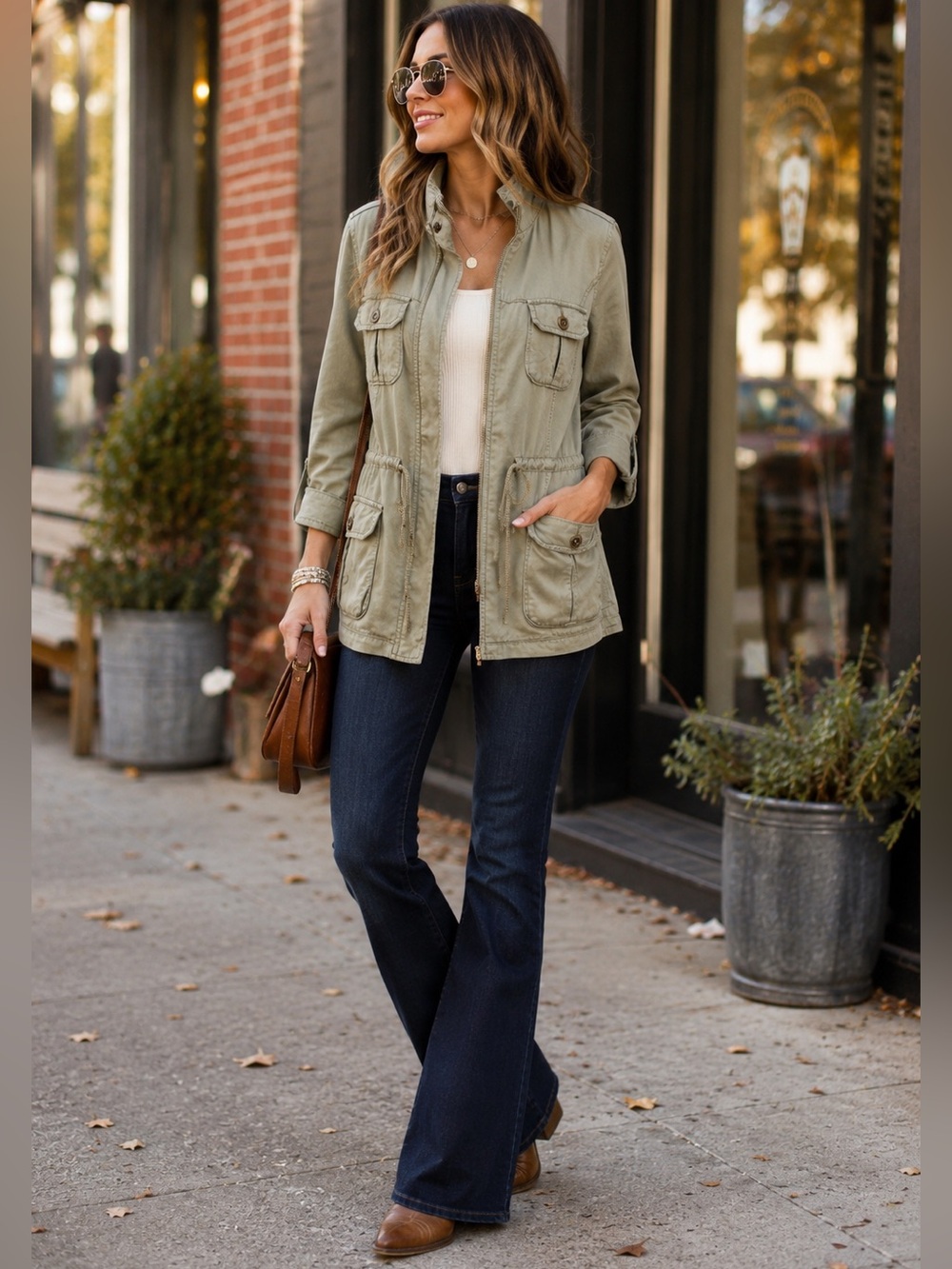Grace & Lace Olive Tencel Utility Jacket Size Small Safari Military